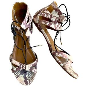AQUAZURRA Flat Gladiator Snakeskin Leather Sandals Women’s Size 8.5 Brown Cream